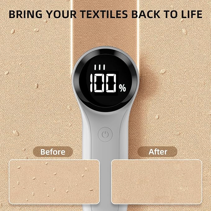 Fabric Shaver, Electric Lint Remover, Rechargeable Lint Shaver, Household Essentials for Clothes, Upholstery, Furniture, Sweater Defuzzer to Remove Pilling, Battery Operated, Birch