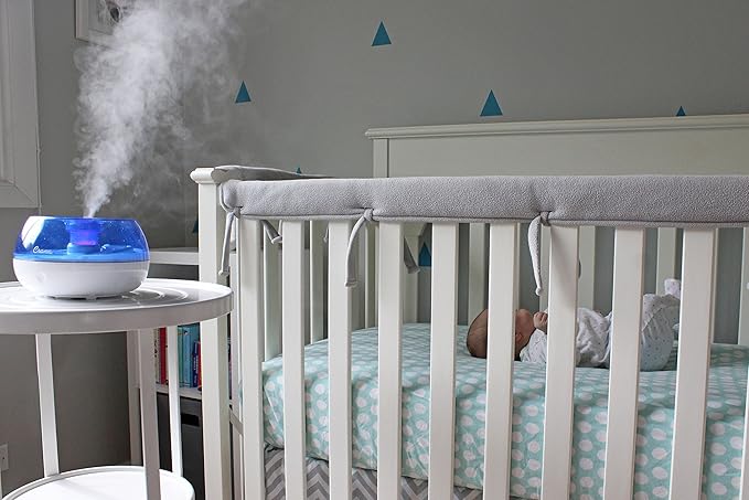 Crane Personal Ultrasonic Cool Mist Travel Humidifier and Vaporizer for Congestion Relief, 360° Adjustable Nozzle, Filter-Free .75 Liter Tank, Blue/White, Office Humidifier