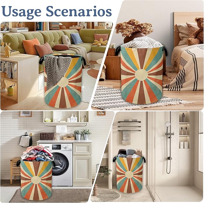 Vintage Sun Laundry Hamper With Handle,Foldable Oxford Cloth Sunrise Sunset Laundry Basket,20.8"x16" Clothes Storage Basket for Laundry Room/Bedroom/Bathroom