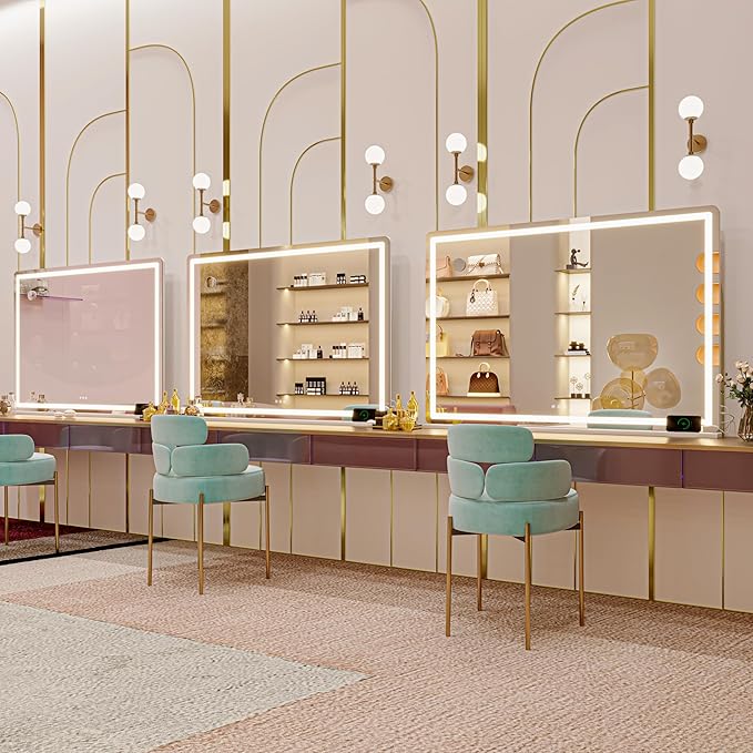 Hasipu Vanity Mirror with Lights, 55.1" x 36" LED Makeup Mirror, Lighted Makeup Mirror with Dimmable 3 Modes, Touch Screen Control Vanity Mirror Round White