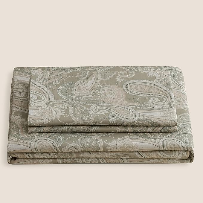 HeimenAogo Egyptian Cotton Duvet Cover King Size Sateen Weave, Silky Soft Boho Duvet Cover Zipper Closure, Long Staple Cotton Bed Linen Paisley Pattern 3 Pcs (104"×90")