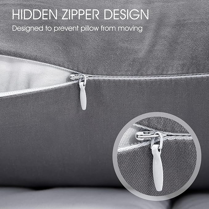 Cotton Pillow Protectors/Cases Queen Size with Zipper 4 Pack Grey Color,Cooling & Breathable Bed Pillow Protectors Set of 4 Pillow Cases Cover (Queen Size 20" x 30")