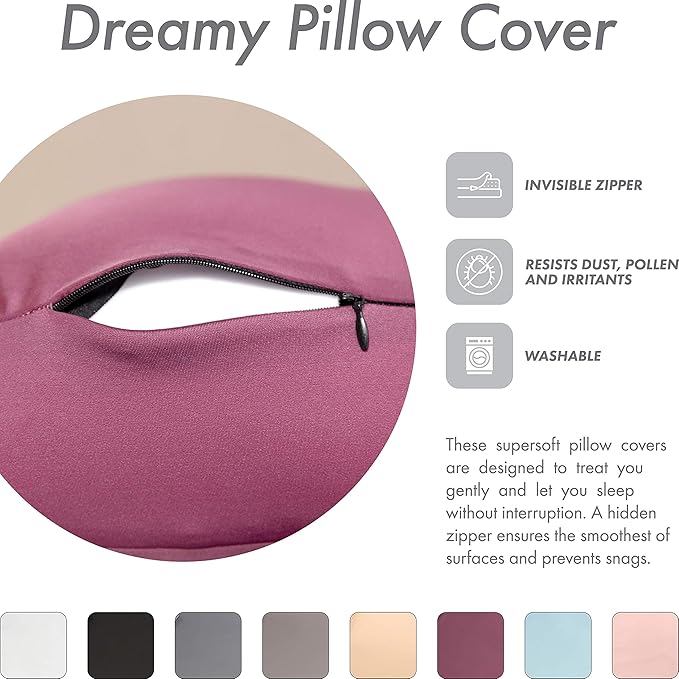 Premium Microbead Bed Pillow, Small Extra Fluffy But Supportive - Ultra Comfortable Sleep with Silk Like Anti Aging Cover 85% Spandex/ 15% Nylon Breathable, Cooling Burgundy Merlot