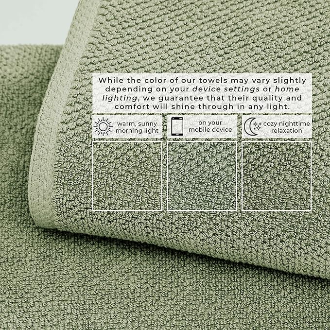Great Bay Home 100% Cotton 6 Piece Towel Set - Absorbent, Quick-Drying, Durable Bath Towels for Bathroom Decor - Low-Twist, Two-Ply Fibers (Eucalyptus)