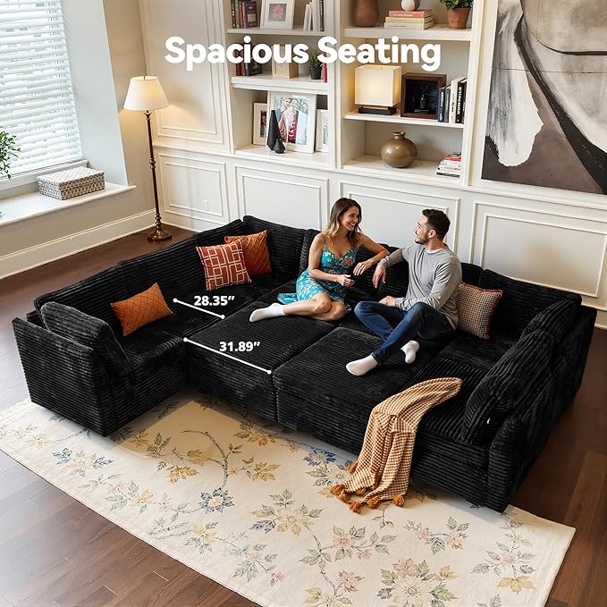 Large 9 Seat Modular Sectional Sofa with Ottoman Seat Corduroy Sleeper Sectional Sofa Bed Oversized Convertible Modular Couch for Living Room