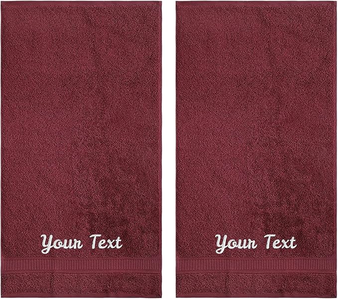 Personalized Towels, Hotel & Spa Quality, Super Soft, Highly Absorbent, Bathroom Towel Sets, 100% Turkish Genuine Cotton Monogrammed Towels 2 Piece Hand Towel Set for Face, Dorm, Gym & Spa, Burgundy