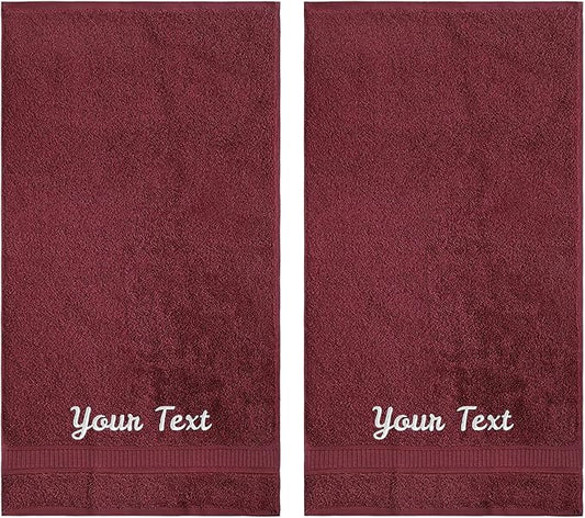 Personalized Towels, Hotel & Spa Quality, Super Soft, Highly Absorbent, Bathroom Towel Sets, 100% Turkish Genuine Cotton Monogrammed Towels 2 Piece Hand Towel Set for Face, Dorm, Gym & Spa, Burgundy