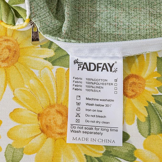 FADFAY Sunflower Duvet Cover Set Queen Vintage Yellow Daisy Floral Bedding Shabby Botanical Comforter Cover Set 100% Percale Cotton Ultra Soft Quilt Cover with Hidden Zipper Closure 3Pcs, Queen Size