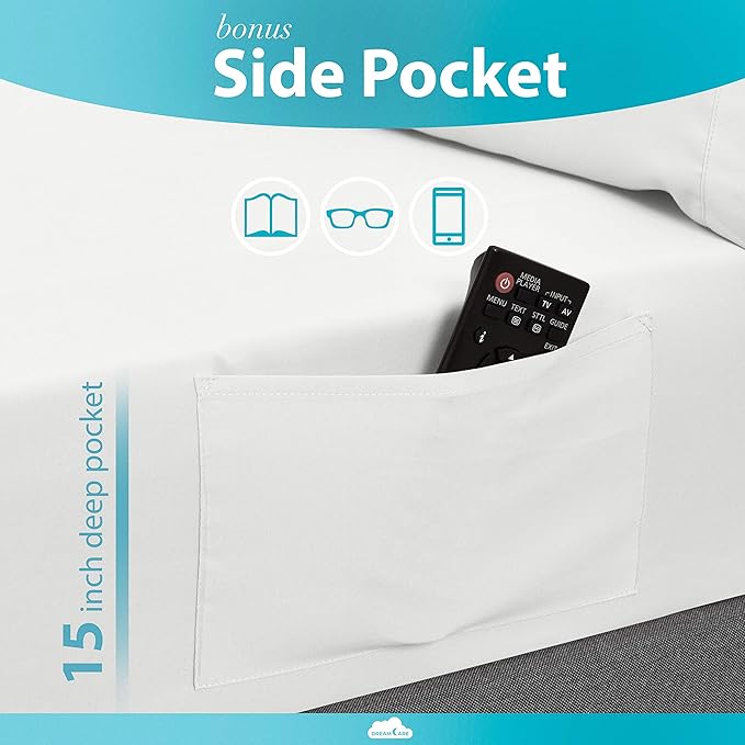 DREAMCARE Twin XL Sheet Sets – 3pcs Cooling Sheets – up to 15” Deep Pocket Twin XL Sheets Set – Hotel Luxury Sheets & Pillowcases – Superior Softness 100% Fine Microfiber with Side Pocket – White