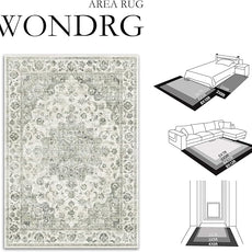 5x7 Washable Neutral Area Rug Green Vintage Living Room Bedroom Carpet Non-Slip Soft Low Pile Floral Indoor Throw Rug for Dining Room Entryway Office