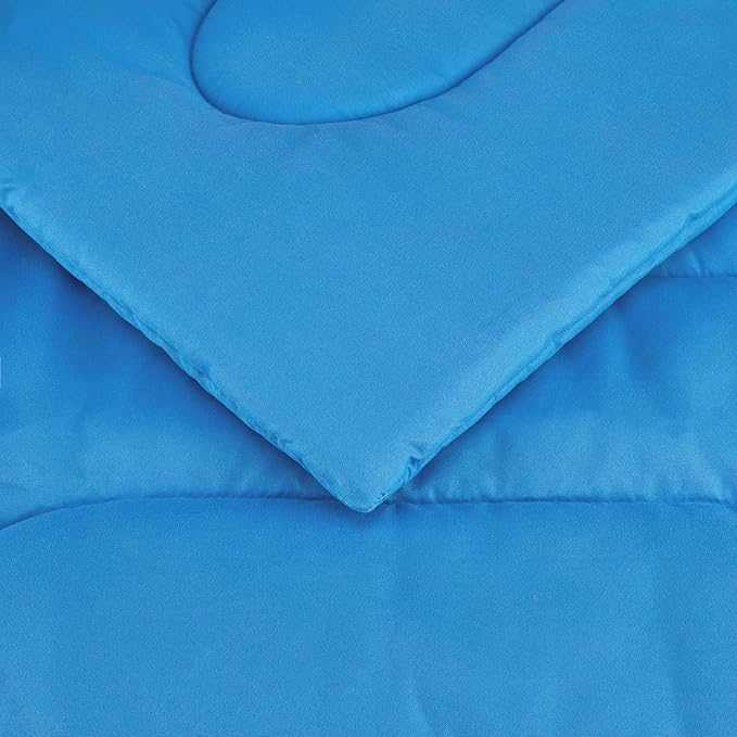 Amazon Basics 7 Piece Microfiber Kid's Bed-in-a-Bag Bedding Set, Full/Queen, Blue, Soft Solid