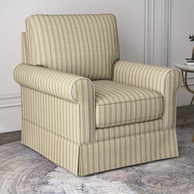 INZOY Swivel Accent Chair Set of 2, Mid Century Modern Reading Chair, Upholstered Swivel Square Chair for Living Room Bedroom Small Spaces, Fully Assembled, Brown Stripe