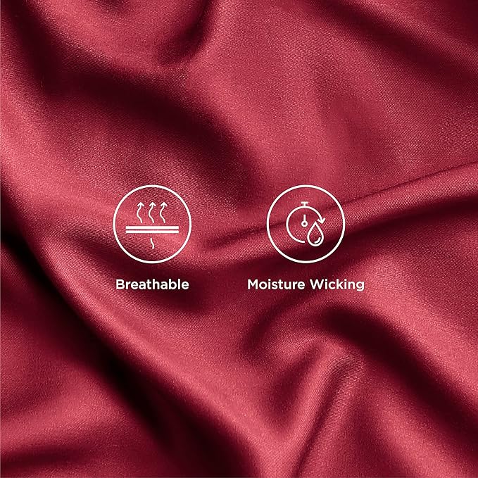Bedsure King Size Sheets Set, Cooling Sheets for Hot Sleepers, Rayon Derived from Bamboo, Breathable & Soft, Deep Pocket Up to 16 Inches, Hotel Luxury Silky Bedding, Burgundy