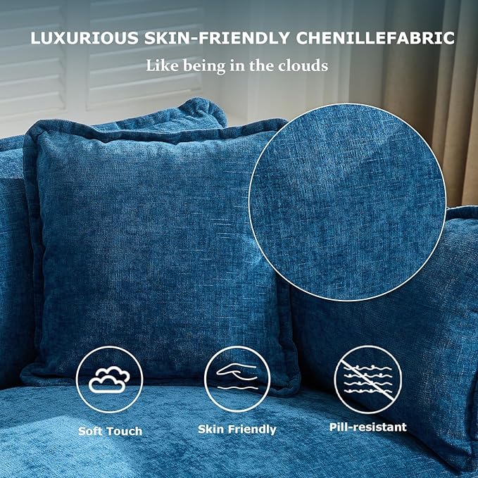 SoarFlash 77.95" Chenille Sectional Sofa, Comfy Modular Loveseat Sofa, Modern 2-Seat Couch Deep Seat Sofa Set for Living Room,Blue