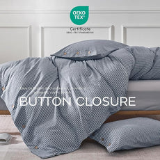 JELLYMONI Cotton Duvet Cover Full Size - Blue Vertical Pinstriped Comforter Cover with Button 100% Washed Cotton 3PCS Breathable Soft Solid Bedding Set Duvet Cover 80×90in & 2 Pillowcases