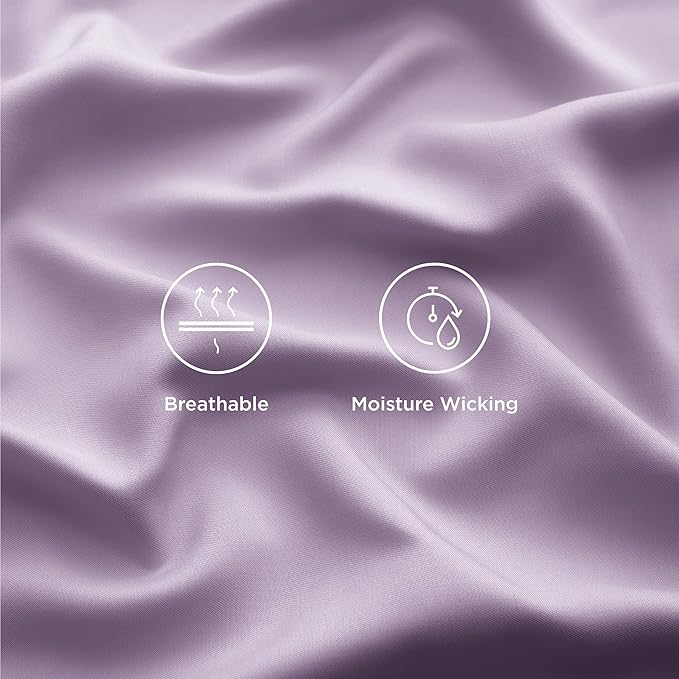Bedsure Queen Sheet Set, Rayon Derived from Bamboo, Cooling Sheets, Breathable & Soft, Deep Pocket Up to 16 Inches, Hotel Luxury Silky Bedding for Hot Sleepers, Lilac