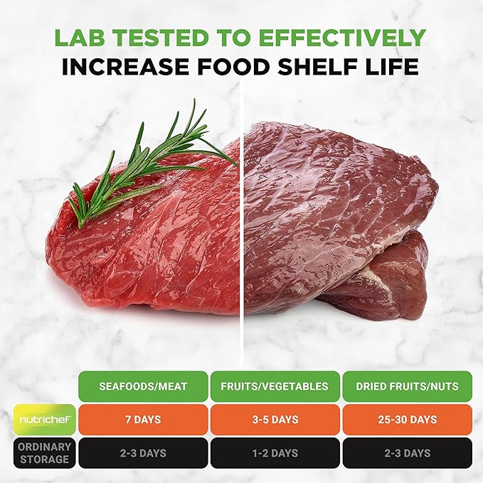 NutriChef Automatic Vacuum Air Sealing System for Food Preservation with Starter Kit, Compact Design, Lab Tested, Dry & Moist Food Modes with Led Indicator Lights, Black