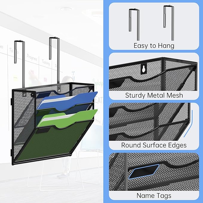 Kuntine.B Wall File Organizer (Black, 3 Tier & Hangers)