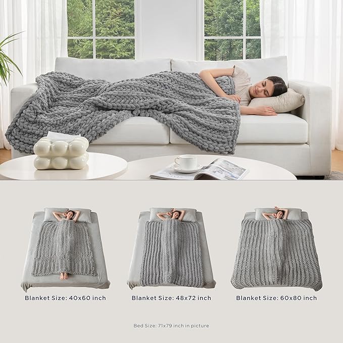 Maetoow Handmade 10 lb Soft Knitted Weighted Blanket, 40 x 60 in Breathable Chunky Knit Gravity Blanket Throw, Home Decor for Sofa Couch Bed, Cream