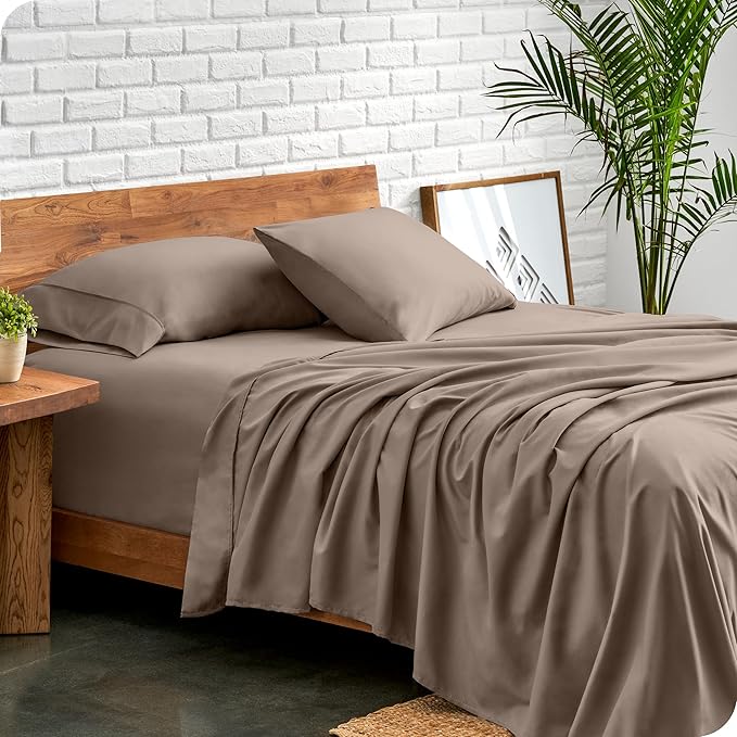 Bare Home Queen Sheet Set - Luxury 1800 Ultra-Soft Microfiber Queen Bed Sheets - Double Brushed - Deep Pockets - Easy Fit - 4 Piece Set - Bedding Sheets & Pillowcases (Queen, Taupe) BareHome