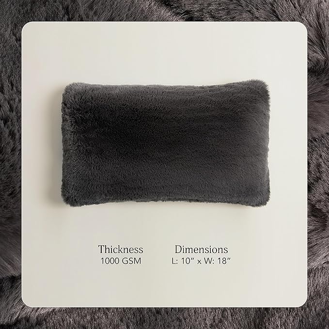 UnHide Squish Lumbar Pillow - Faux Fur Pillow - Extra Soft Throw Pillow - Rectangular Shaped, Polyester Fill - Machine Washable - Perfect for Living Room Or Bedroom - 10” x 18” - Charcoal Charlie