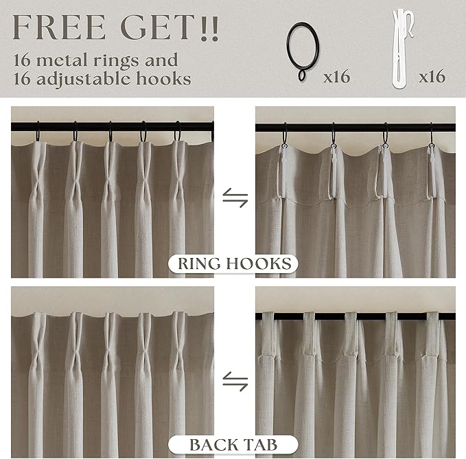 Flax Burlap 90 Inch Pinch Pleated Linen Curtains 2 Panel Set for Living Room Thick Linen Textured Drapes 90 Inches Long Pinch Pleat Drapes Semi Sheer Curtain for Dining Bedroom Office Dark Taupe