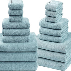 SEMAXE 18-Piece Blue Bath Towel Set - 6 Bath/Hand/Wash Towels with Hanging Loops | Value Pack, 100% Cotton Ultra Absorbent | Hotel Quality at Wholesale Price
