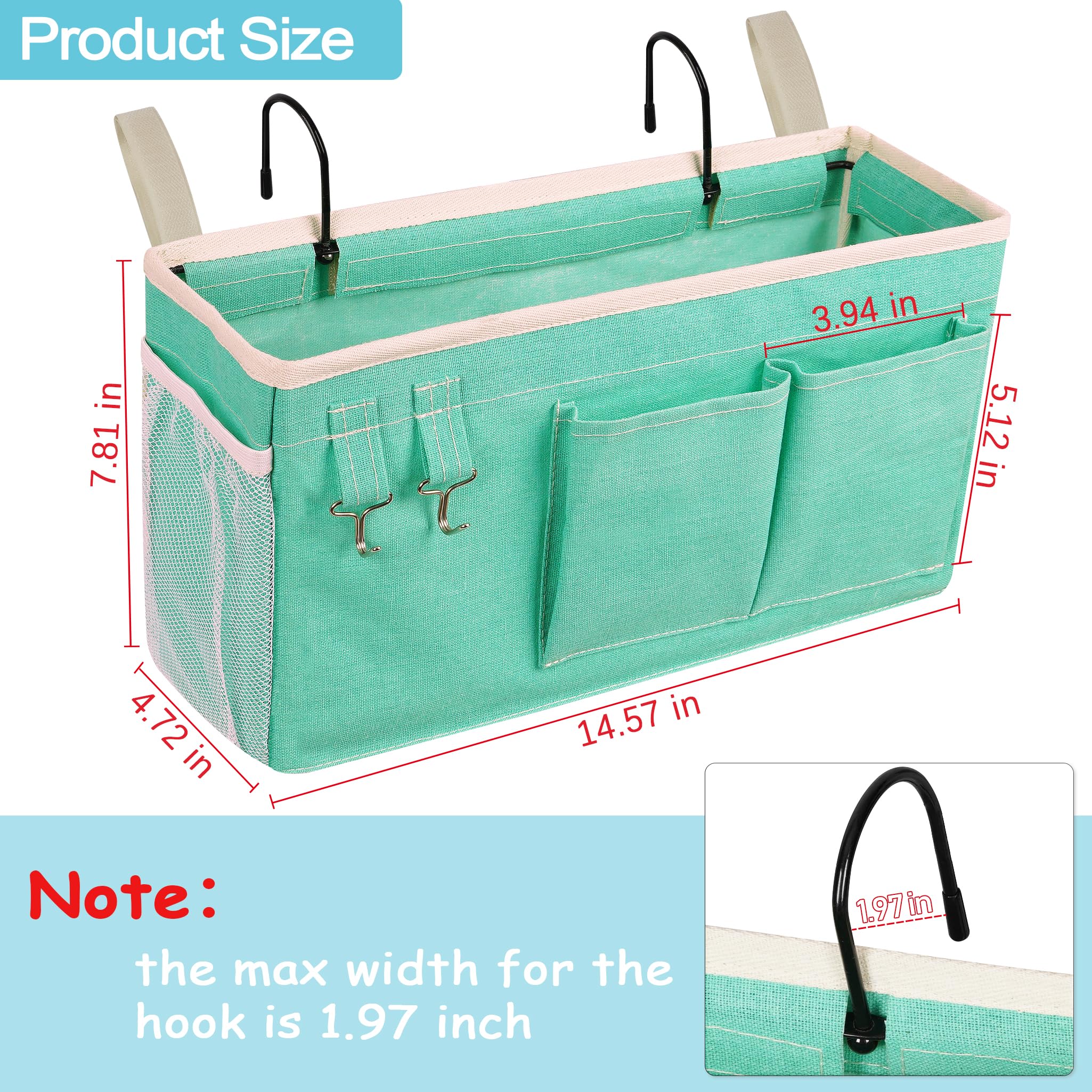 Loghot Bedside Caddy/Bedside Storage Bag Hanging Organizer for Bunk and Hospital Beds,Dorm Rooms Bed Rails,Can be Placed Glasses,Books,Mobile Phones,Keys (Light Pink) Dormly