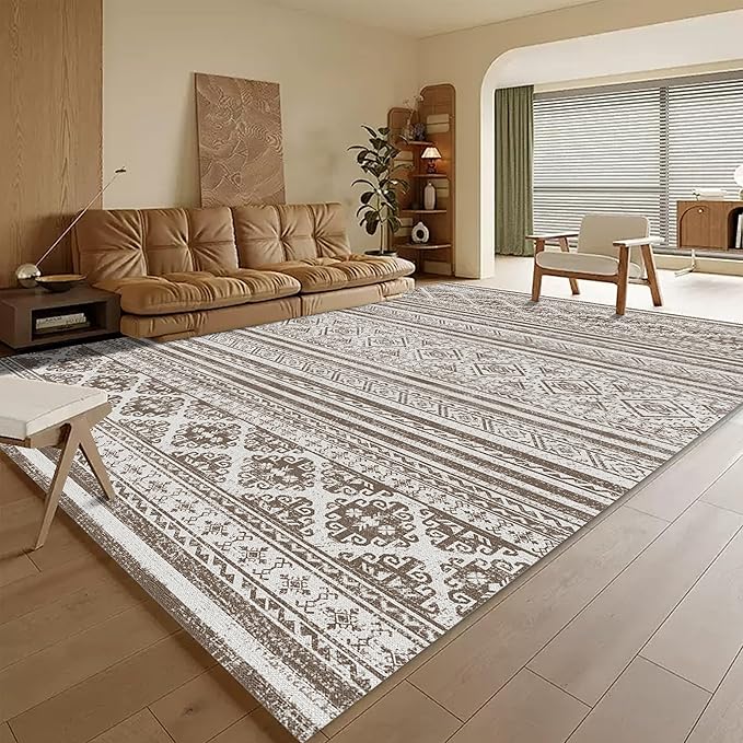 RUGSURE Washable Area Rugs 8' x 10' - 1/6 Thick - Moroccan-Inspired -Stain & Water Resistant Non-Slip - Resistant Rug for Living Room, Bedroom, Nursery, Pet & Child Friendly (Brown)