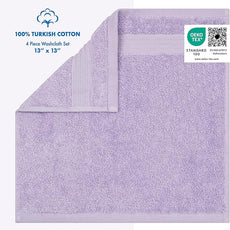 Cotton Paradise 100% Cotton Turkish Washcloth Set for Bathroom, 4 Piece Soft Absorbent Small Hand Face Towels Wash Rags, Lilac