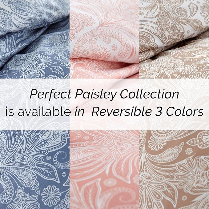 SouthShore FINE LINENS Perfect Paisley Collection - Premium Quality, Soft, Wrinkle, Fade, & Stain Resistant, Easy Care, Oversized Duvet Cover Set, Full / Queen, Coral Haze