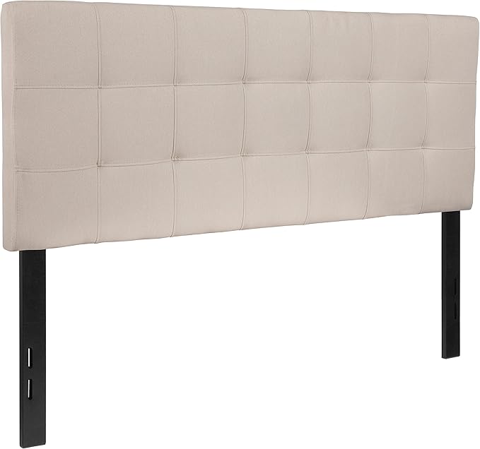 EMMA + OLIVER Quilted Tufted Upholstered Full Size Headboard in Beige Fabric