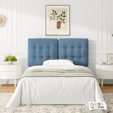 Tufted Upholstered Full Headboard, Adjustable Height Full Size Headboard Only from 39”to 44” with Durable Solid Wood Legs, Modern Button Diamond Fabric Head Board with Width Adapters, Blue