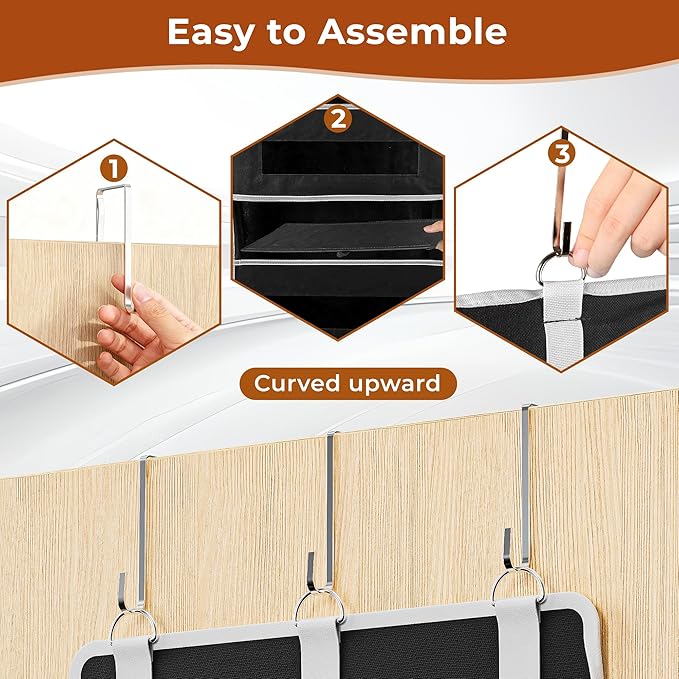 5-Tier Over The Door Storage Organizer with 10 Side Mesh Pockets, 48 lbs Load Capacity, 3 Hooks Design, Door Hanging Organizer with Clear Windows for Bathroom, Bedroom, Nursery, Kitchen-Black