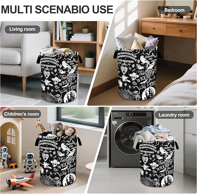 Halloween Black Laundry Basket Foldable Oxford Cloth Tote Bag Laundry Hamper Clothes Storage Bucket Organizer For Bathroom/Laundry Storage/Bedroom 19.6x15.7 Inch