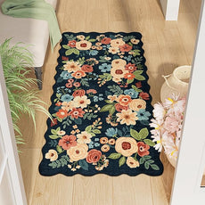 DUKINO 2x4 Washable Runner Rugs, Non Slip Floral Print Entryway Rug with Soft Low Pile, Lightweight Mat for Living Room, Bathroom, Bedroom, Kitchen, Navy Blue