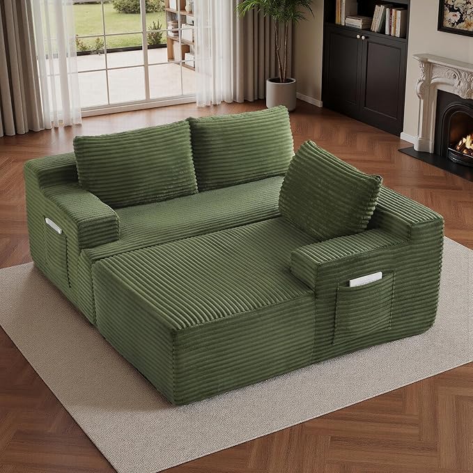 96''Sectional Couches for Living Room,Modern Modular Sectional Sofa,Upholstered Boneless Couch with Pockets,Comfy Cloud Couch with L Shaped Chaise (Green, 96''W Left Facing Chaise)