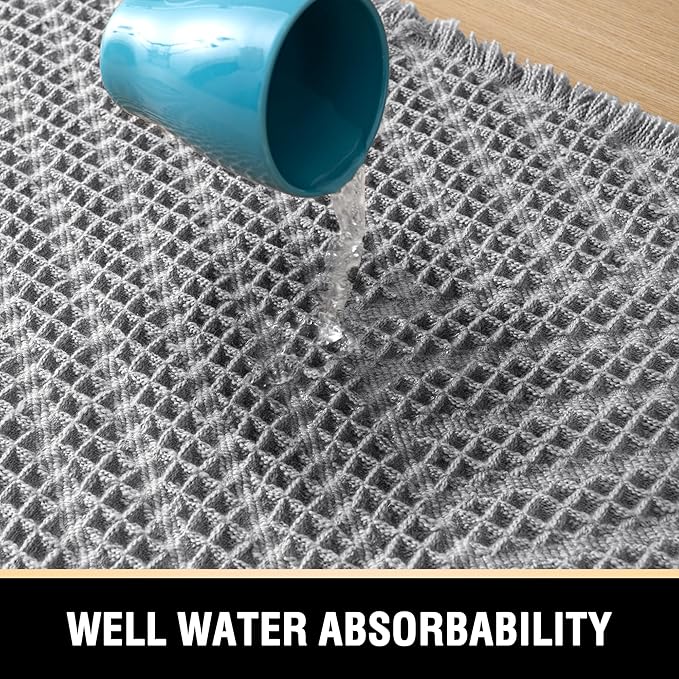 H.VERSAILTEX Waffle Bath Mat Super Absorbent Boho Bath Mat Non Slip Bath Rugs for Bathroom Floor Machine Washable Dry Fast Bathroom Rugs with Tassels (47 x 17 Plus 17 x 24 Inches, Dove)