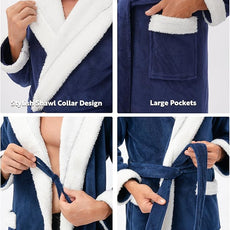 DAVID ARCHY Men's Hooded Robe Soft Coral Fleece Microfiber Bathrobe