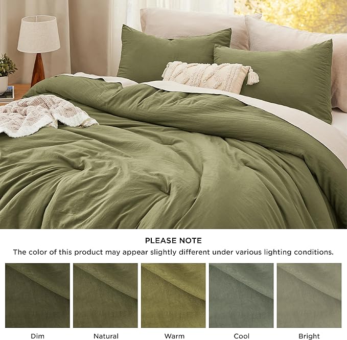 Bedsure King Size Comforter Set, Olive Green Soft Prewashed Bedding for All Seasons, 3 Pieces GentleSoft™ Warm Down Alternative Bed Set, 1 Lightweight Comforter (104"x90") and 2 Pillowcases (20"x36")