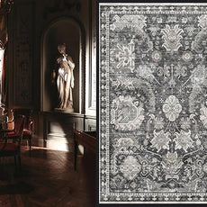 RUGSURE Washable Area Rugs - Perfect for Living Room, Bedroom, Kids Room, Nursery - Stain & Water Resistant Non-Slip, Pet & Child Friendly, Vintage Tribal Area Rugs (Grey, 6' x 9')