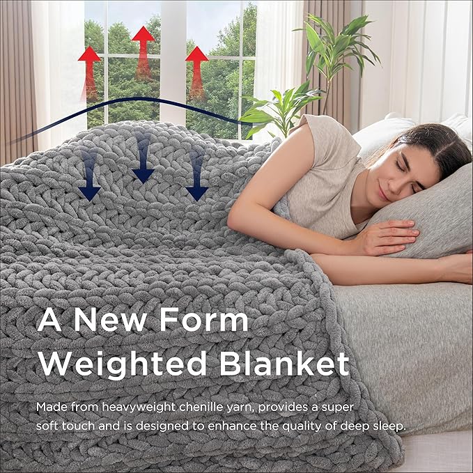Maetoow Handmade 20 lb Soft Knitted Weighted Blanket, 60 x 80 in Breathable Chunky Knit Gravity Blanket Throw, Home Decor for Sofa Couch Bed, Light Grey