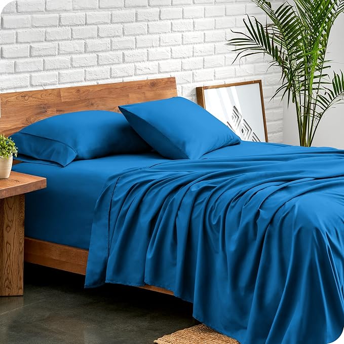 Bare Home Full Sheet Set - Luxury 1800 Ultra-Soft Microfiber Full Bed Sheets - Double Brushed - Deep Pockets - Easy Fit - 4 Piece Set - Bedding Sheets & Pillowcases (Full, Medium Blue)