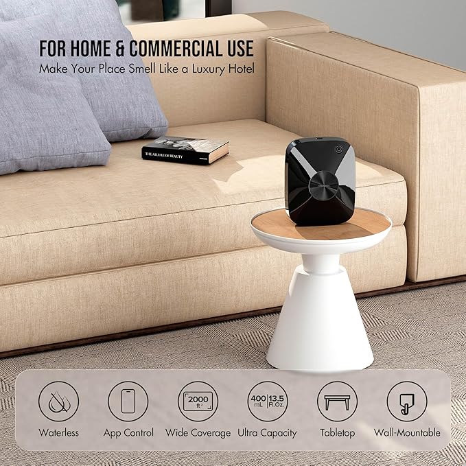 Airversa Smart Waterless Essential Oil Diffuser, 400mL Capacity with 200mL Fragrance Scent Oils, Up to 2000 sq ft Scent Air Machine with 12A1V Power Adapter for Large Room, ANA Black Kit