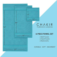 Chakir Turkish Linens Luxury Spa and Hotel Quality Premium Turkish Cotton 6-Piece Towel Set (2 x Bath Towels, 2 x Hand Towels, 2 x Washcloths)