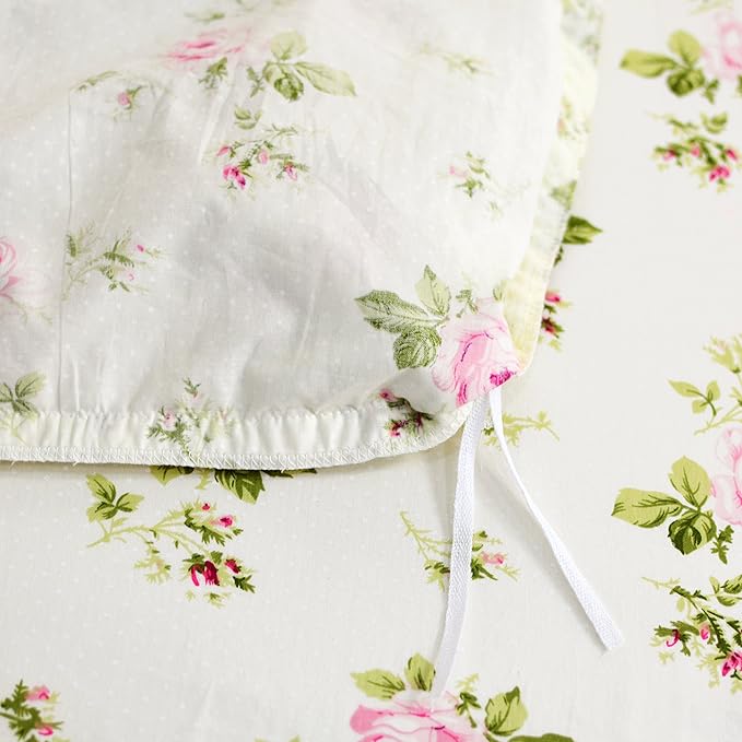 FADFAY Rosette Floral Print Duvet Cover Set Princess Lace Ruffle Bedding Set for Girls 3 Pieces California King Size