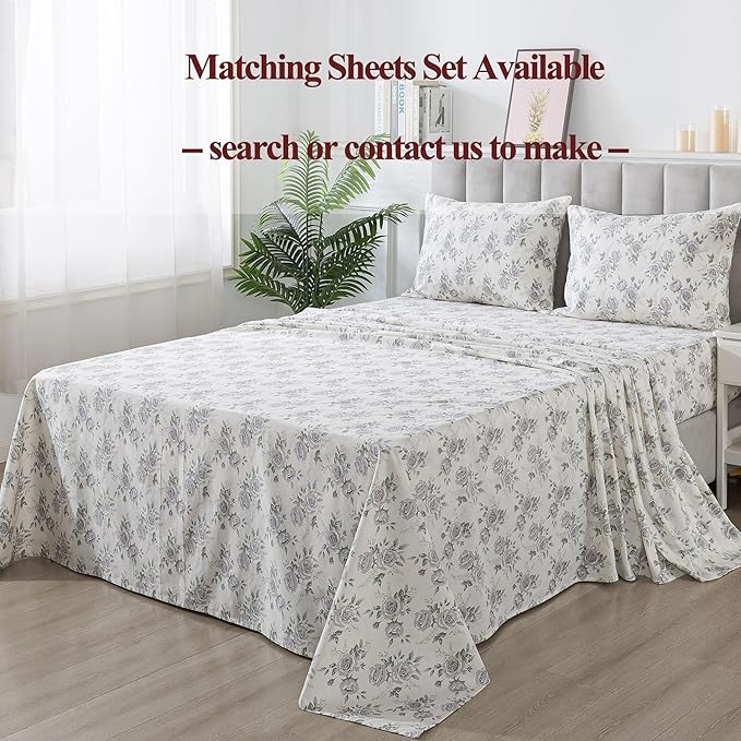 FADFAY Rose Duvet Cover Set Vintage Peony Floral Bedding Botanical Quilt Cover Set Shabby Farmhouse Bedding 100% Cotton Soft Comforter Cover with Hidden Zipper Closure 3Pcs, King/California King Size