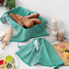 Homaxy Premium Kitchen Towels(18”x 28”, 6 Pack), Large Cotton Kitchen Hand Towels, Flat and Terry Dish Towels, 380 GSM Highly Absorbent Tea Towel Set with Hanging Loop, Green