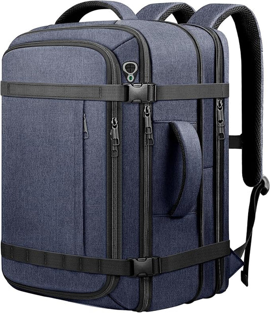 Travel Backpack,Expandable 40-50L Carry On Laptop Backpack with USB Cable Port Fits 17.3 Inch Laptop, Water Resistant Outdoor Travel Daypack for Men Women College Trips Weekend Adventures, Blue