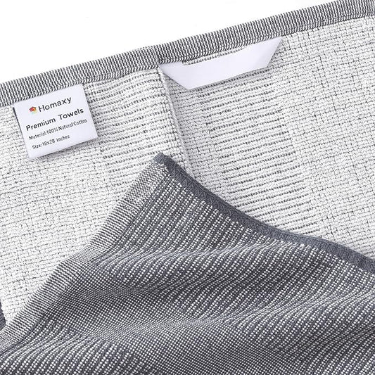 Homaxy Premium Kitchen Towels(18”x 28”, 6 Pack), Large Cotton Kitchen Hand Towels, Flat and Terry Dish Towels, 380 GSM Highly Absorbent Tea Towel Set with Hanging Loop, Red/Grey/Khaki